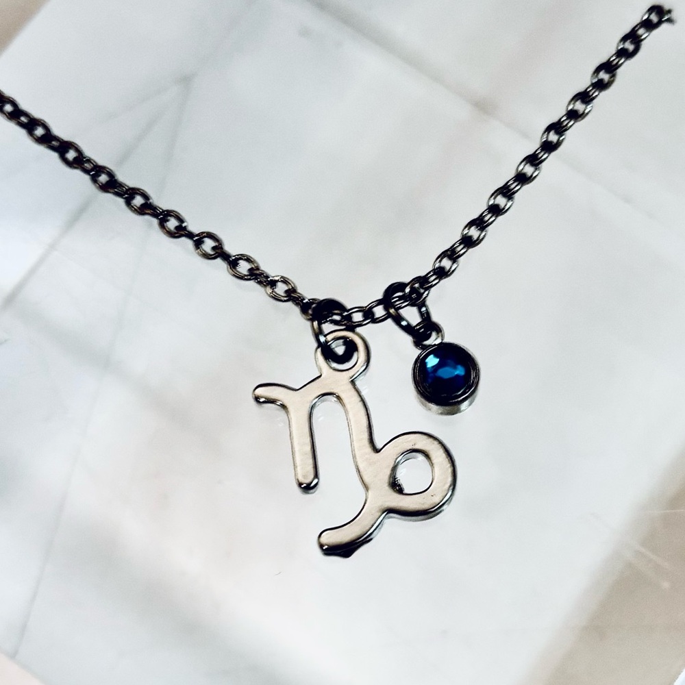 NEW - Capricorn “The Sea Goat” Zodiac Pendant Silver Necklace w Blue Topaz Charm